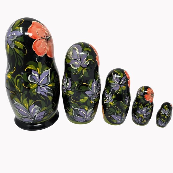 Hand-Painted Russian Matryoshka Hawaiian Dolls Set Of 5 By G. Sebina - Picture 3 of 6
